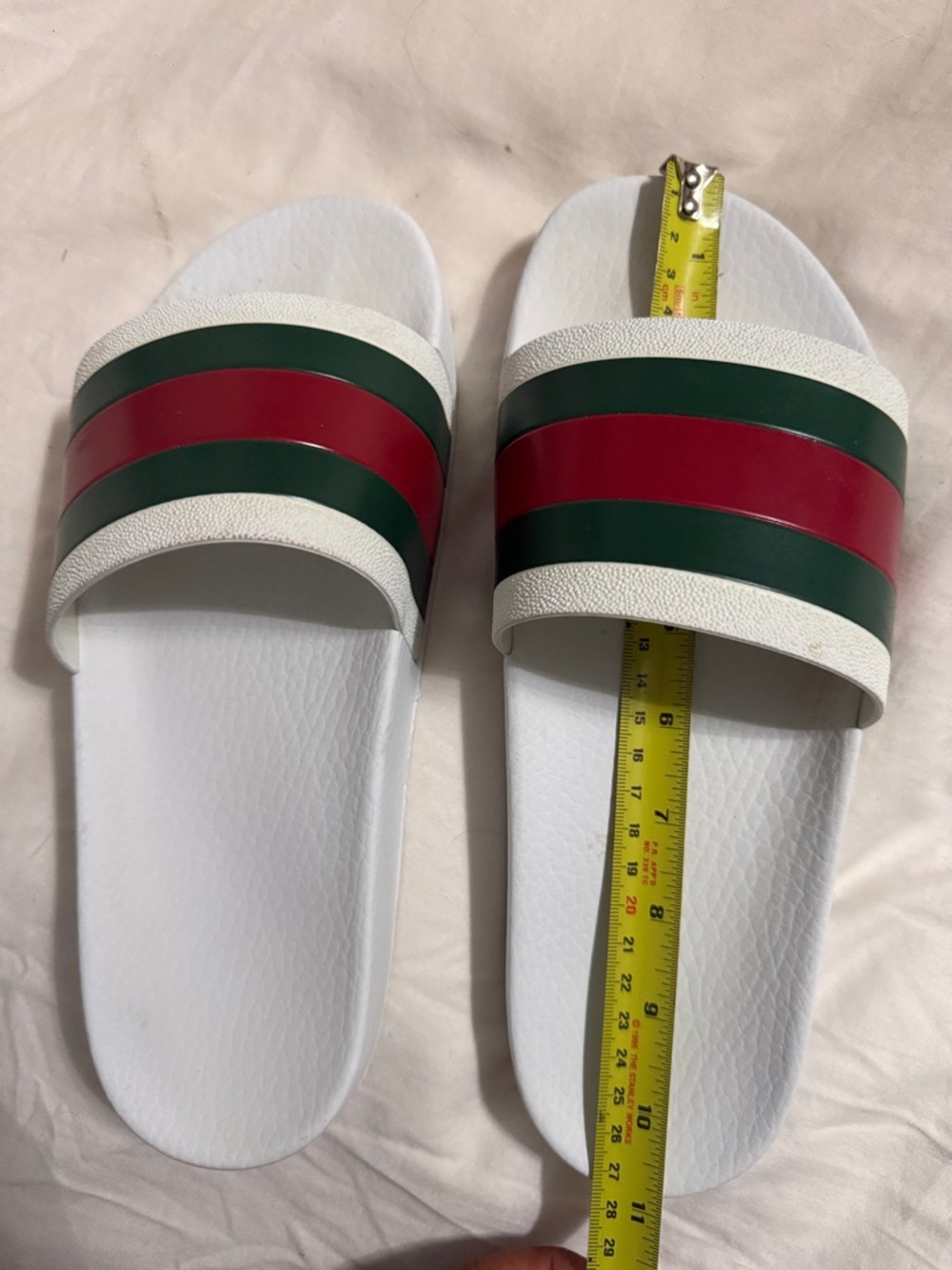 Gucci White Slide Sandals with Red & Green Stripes